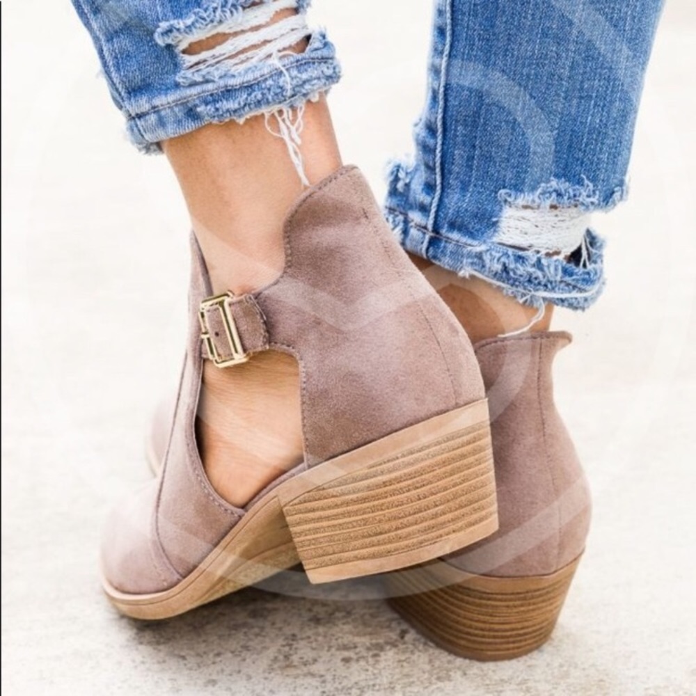 SOLD OUT - Cut Out Booties Vegan Suede in Taupe - Picture 6 of 8