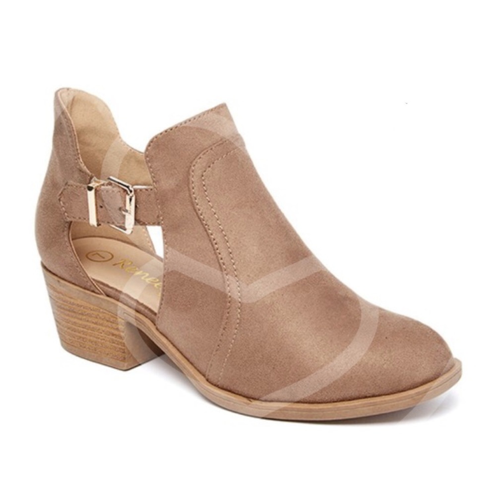 SOLD OUT - Cut Out Booties Vegan Suede in Taupe - Picture 4 of 8