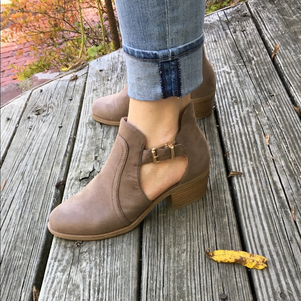 SOLD OUT - Cut Out Booties Vegan Suede in Taupe - Picture 2 of 8