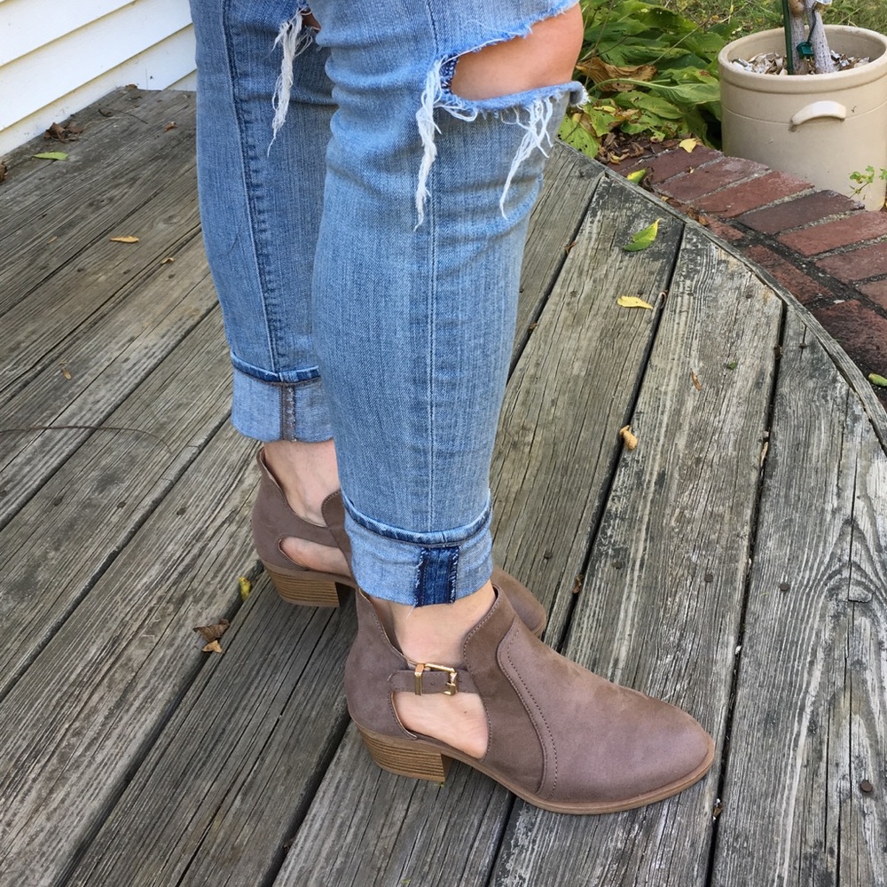 SOLD OUT - Cut Out Booties Vegan Suede in Taupe - Picture 7 of 8