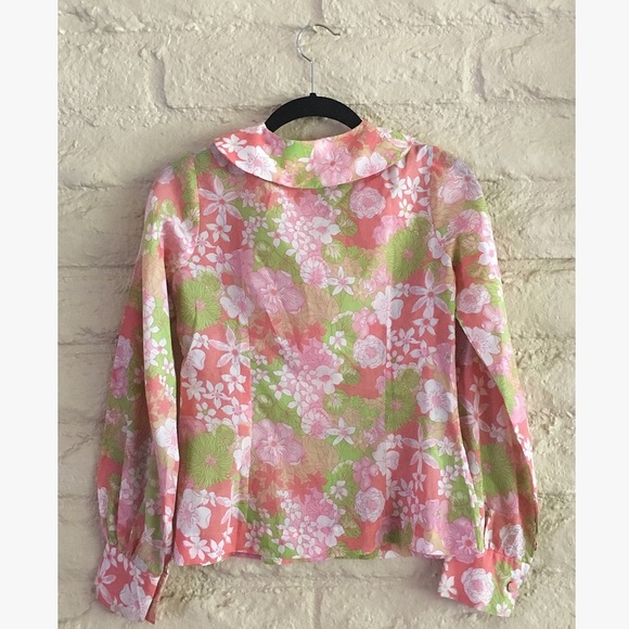 go go floral 60s vintage hippie button blouse top - Picture 3 of 5