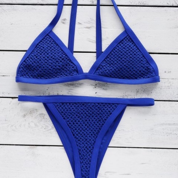 Crochet High-Cut Waist-Tie Deep V G-String Bikini Set