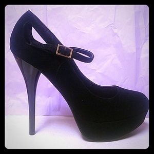 Black Cutout 6 inch Mary Jane Heels by Qupid Black Cutout 6 inch Mary Jane Heels by Qupid