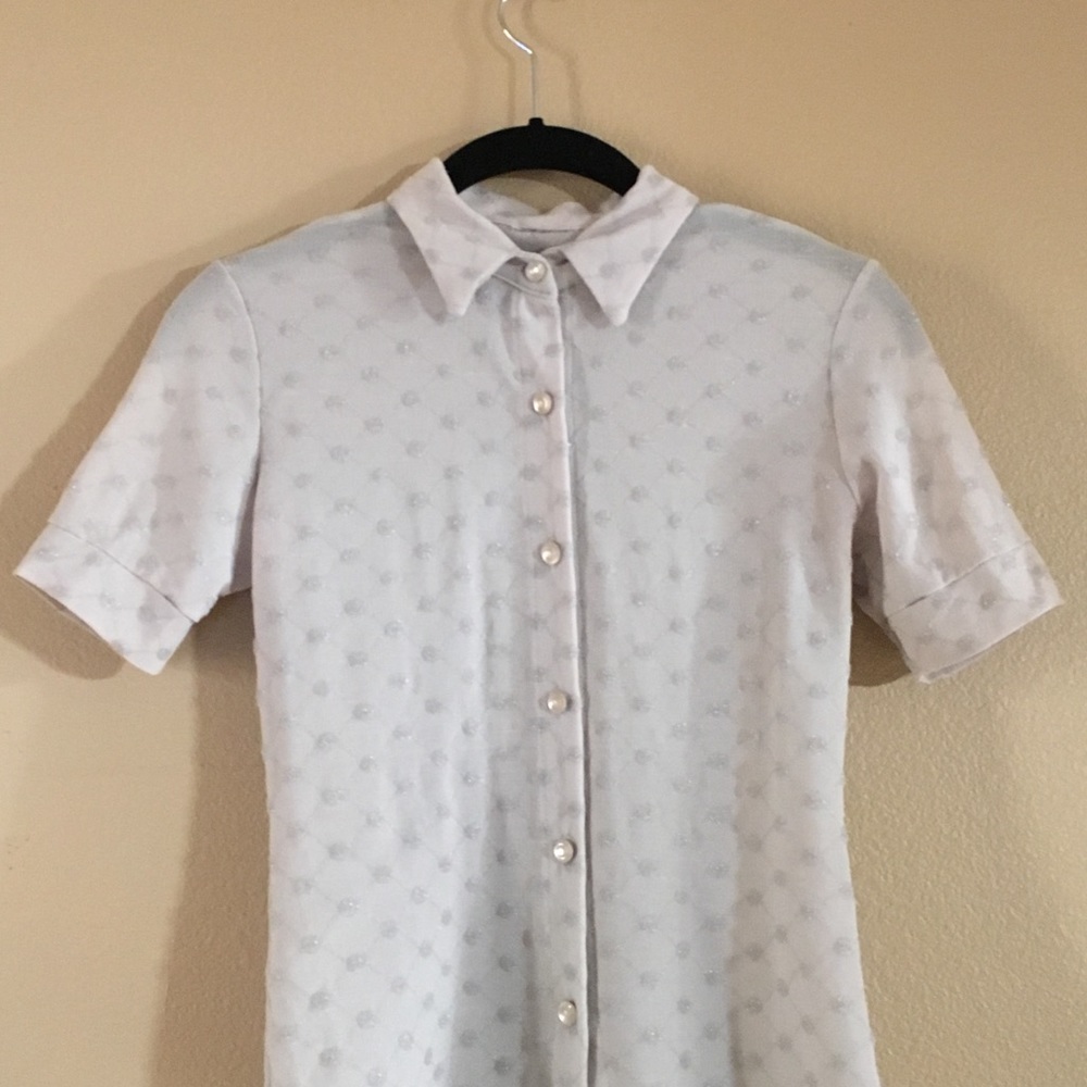 sheer metallic 90s vtg mesh polo button down shirt