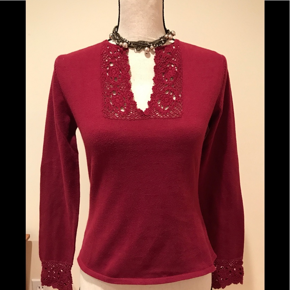 ECI New York crochet trim sweater