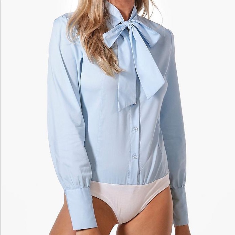 Tie neck button-down bodysuit business chic