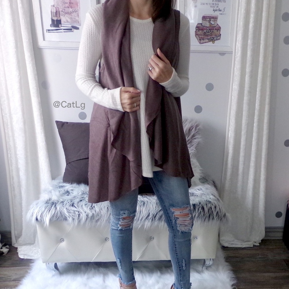 Last 1 Knit Cardigan Cape Sleeveless Cardigan Vest - Picture 4 of 6