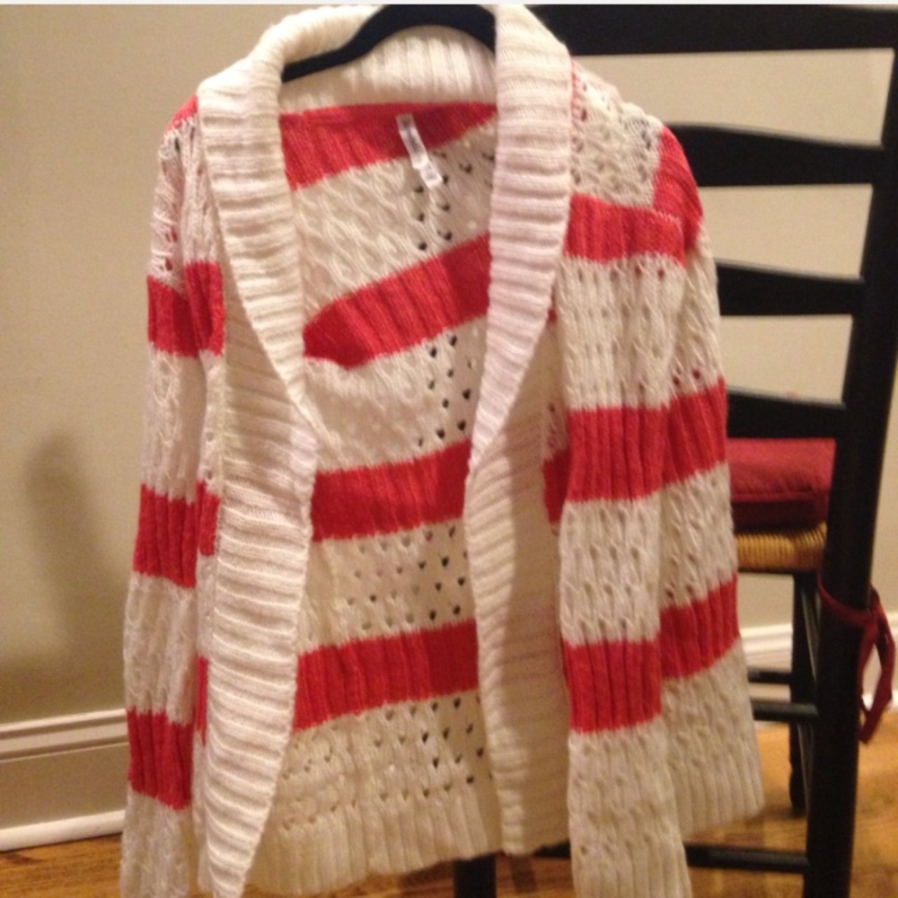 Aeropostale pink and white striped cardigan
