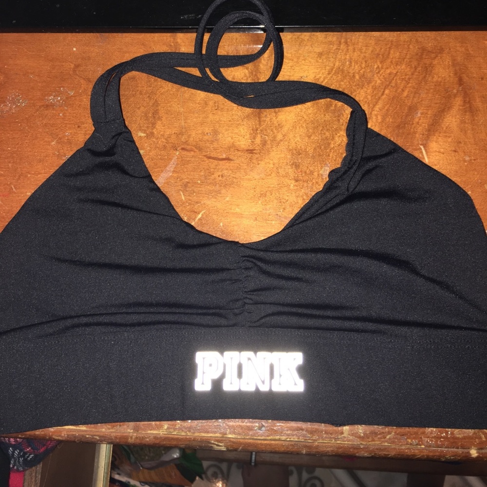 PINK HALTER SPORTS BRA!!