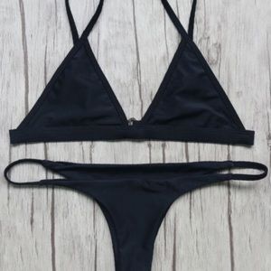 Unlined plunge top thong bottom bikini set
