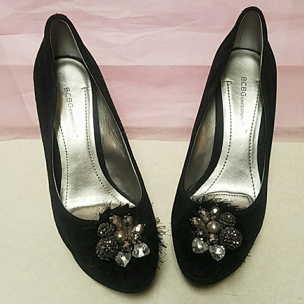 Black Suede Stilettos with Jewels 5 inch Heel