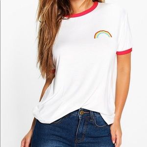 Rainbow logo red collar graphic basic cropped tee