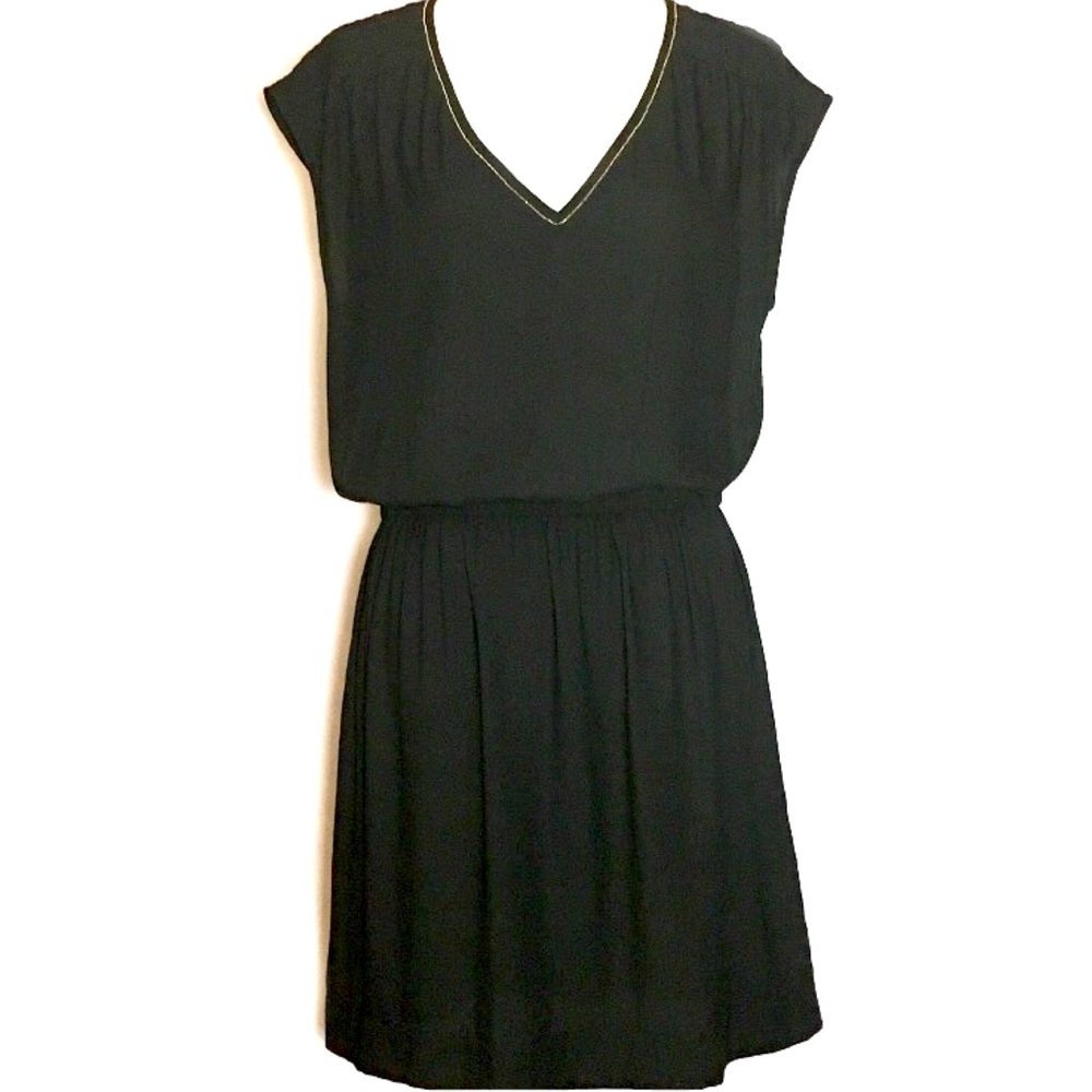H&M black dress with small gold beaded v neckline - Picture 2 of 6