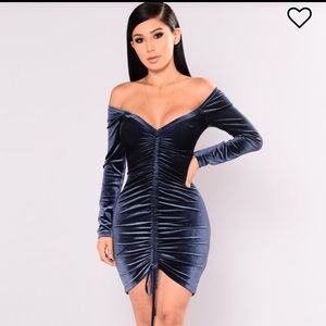 Blue velvet mini dress
