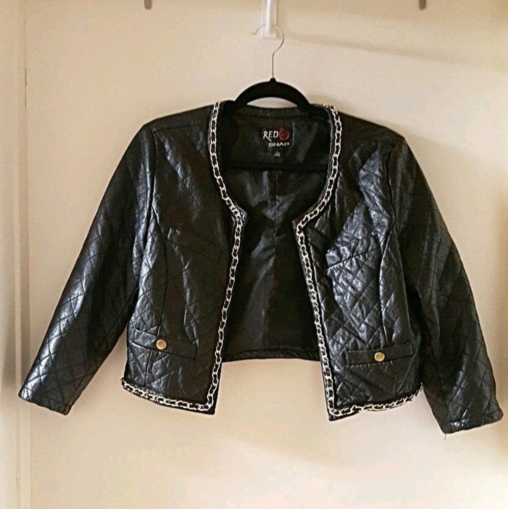 Faux leather cropped jacket