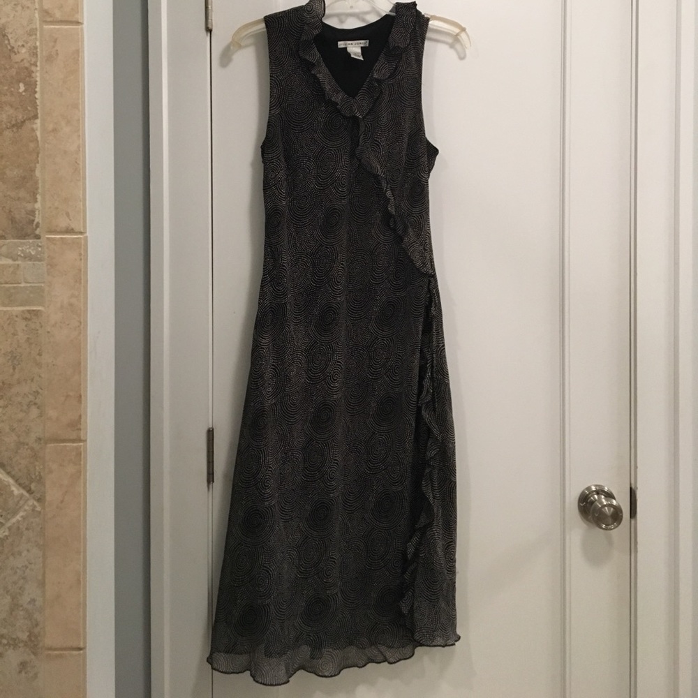 Long black and white polka dotted dress