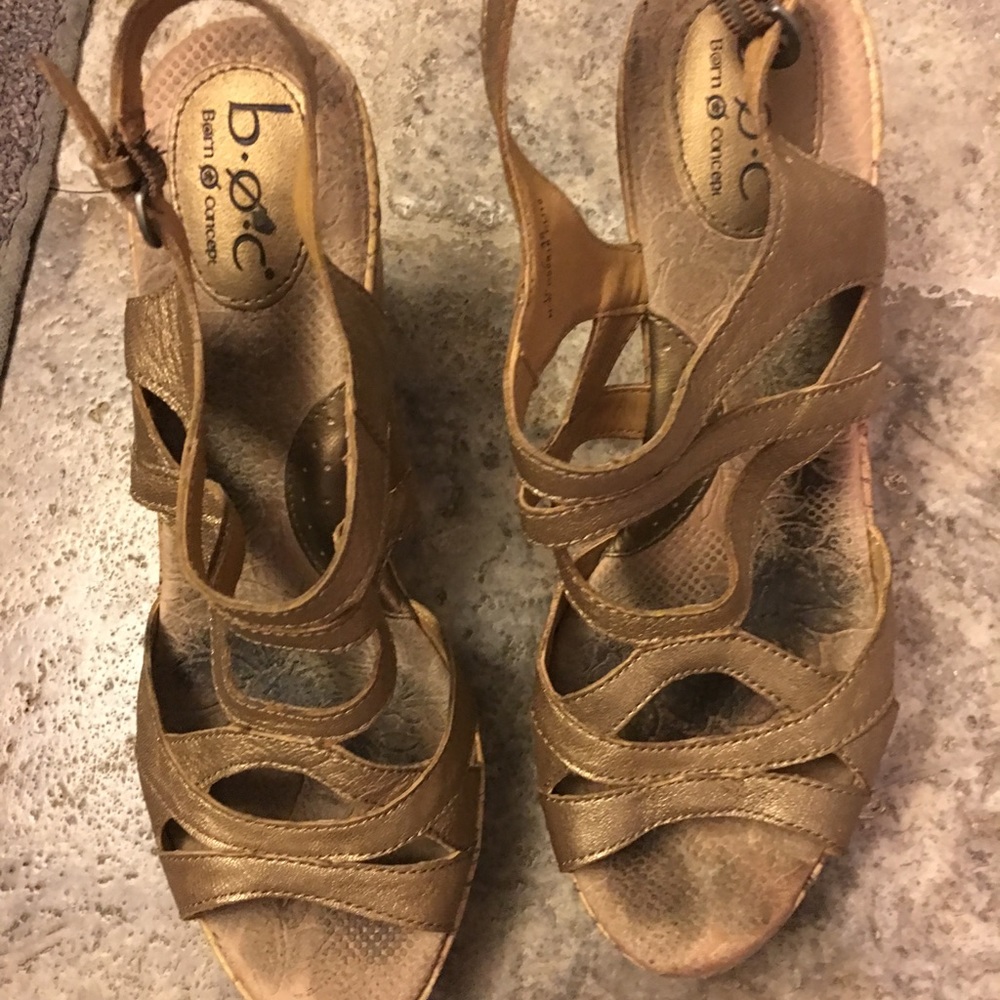 B.O.C metallic gold sandal with cork wedge
