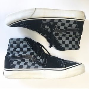 VANS Black/Grey/White Checkered Hi-Tops Women Sz 9