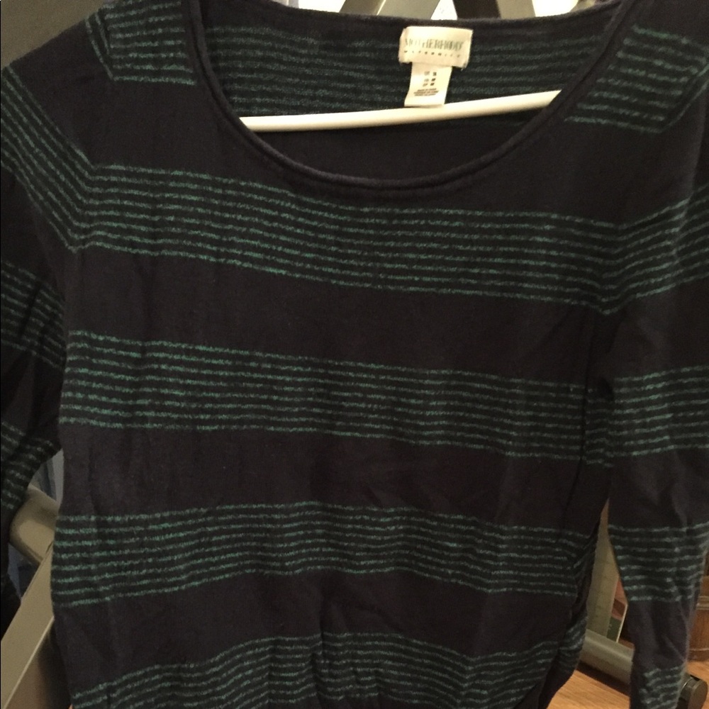 Navy and green striped maternity sweater