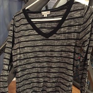 Black and white striped v neck maternity sweater