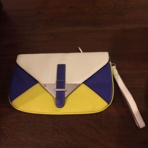 White blue and yellow clutch