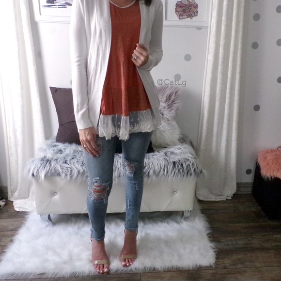 6HR SALE Fall Rust Tunic Top Lace Tank Blouse - Picture 3 of 5