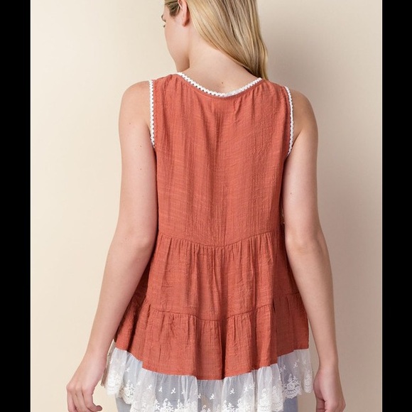 6HR SALE Fall Rust Tunic Top Lace Tank Blouse - Picture 5 of 5