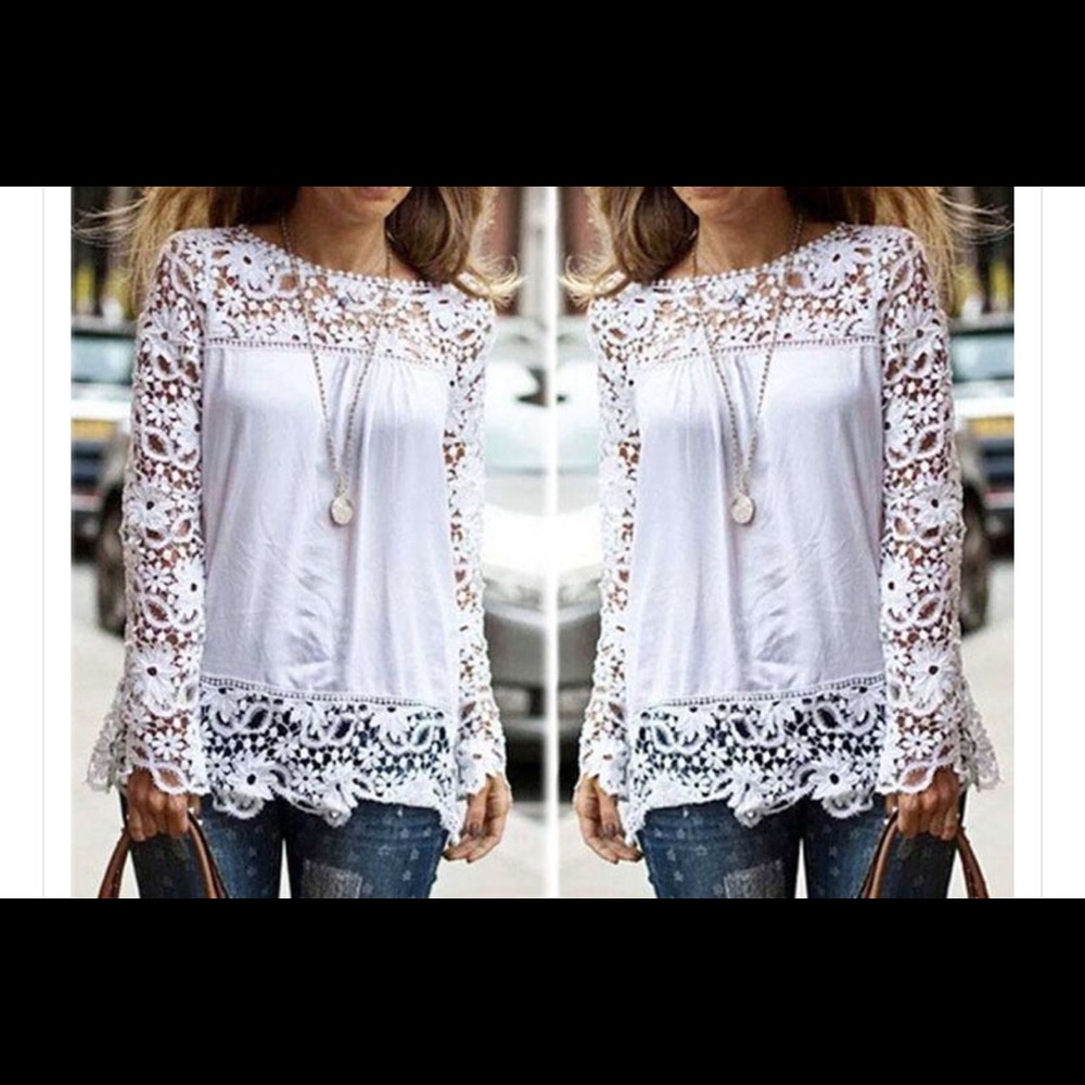 White lace chiffon blouse - Picture 4 of 5