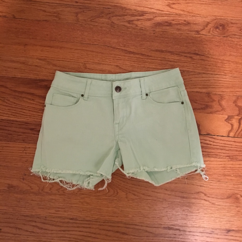 Mint green denim shorts