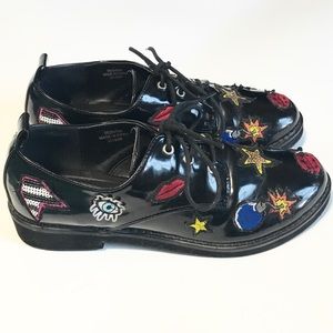 SOLD-ASOS Black/Multi Patent Patched Laced Loafers