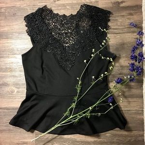 Iris LA Intricate Peplum Lace Top with Deep V Back