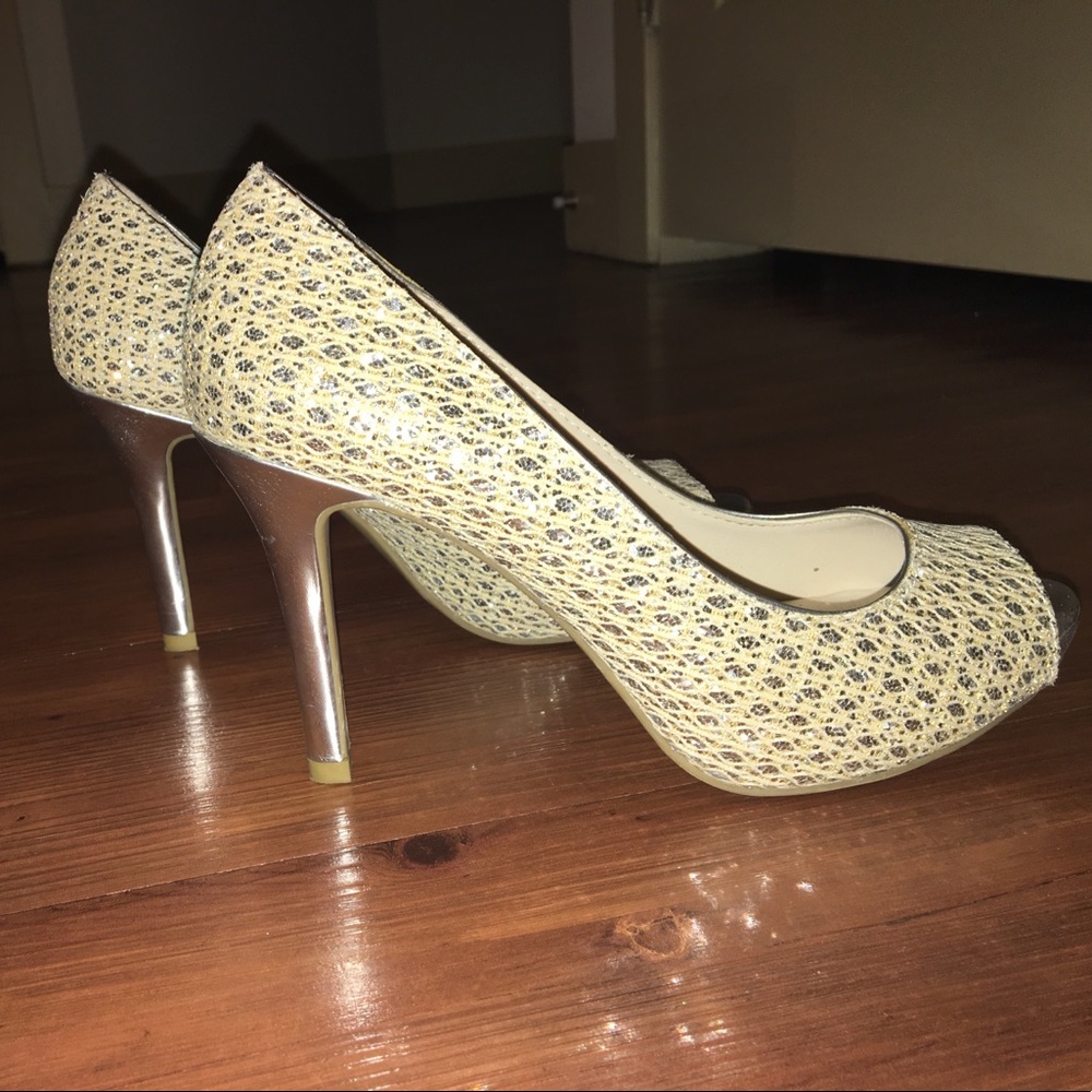 Silver peep toe stilettos