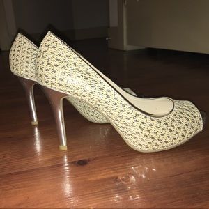 Silver peep toe stilettos