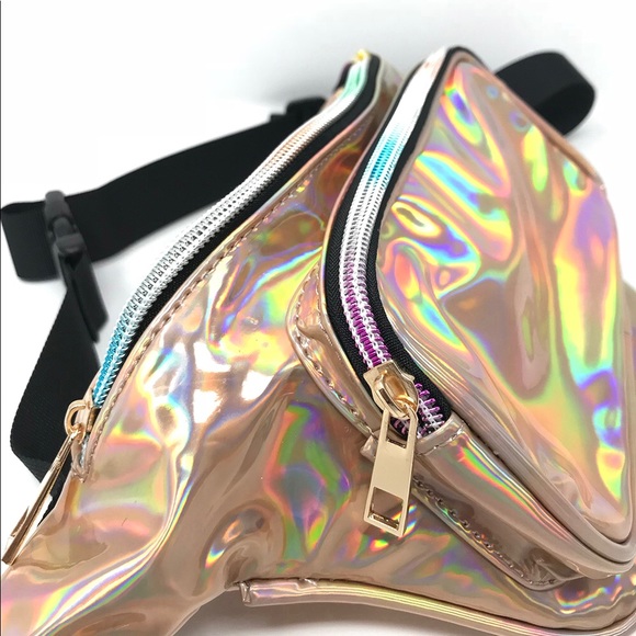Fanny Pack Polyurethane Mini Bag w Rainbow Shine - Picture 2 of 8