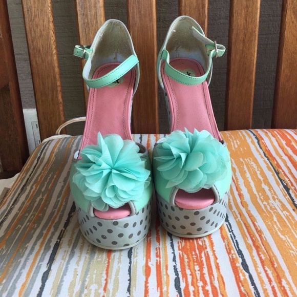 T.U.K Shoes - TUK Shoes Polka Dot Peep Toe Wedge Platform Heels