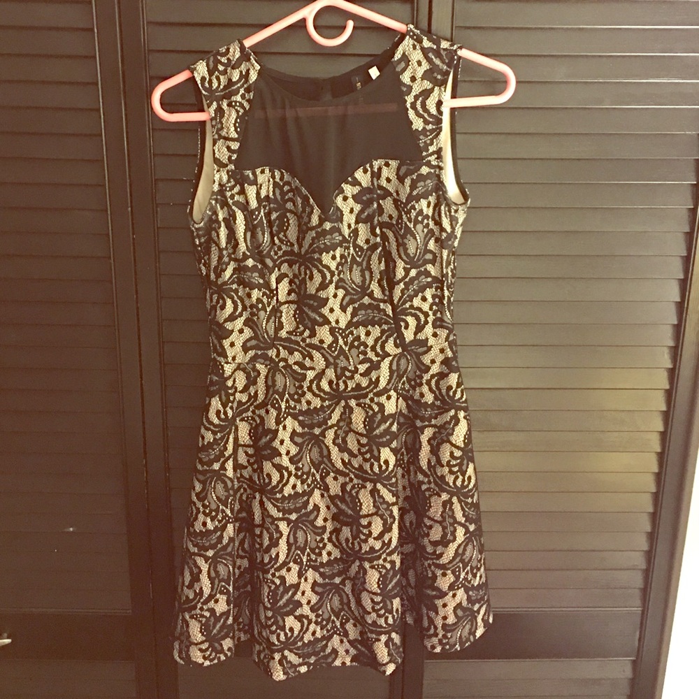 Light pink/nude with black lace cocktail dress