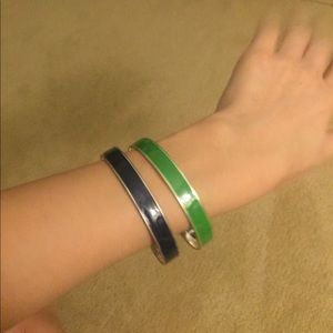 Set of two silver and enamel bangles