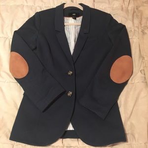 Blue blazer with elbow patch detail