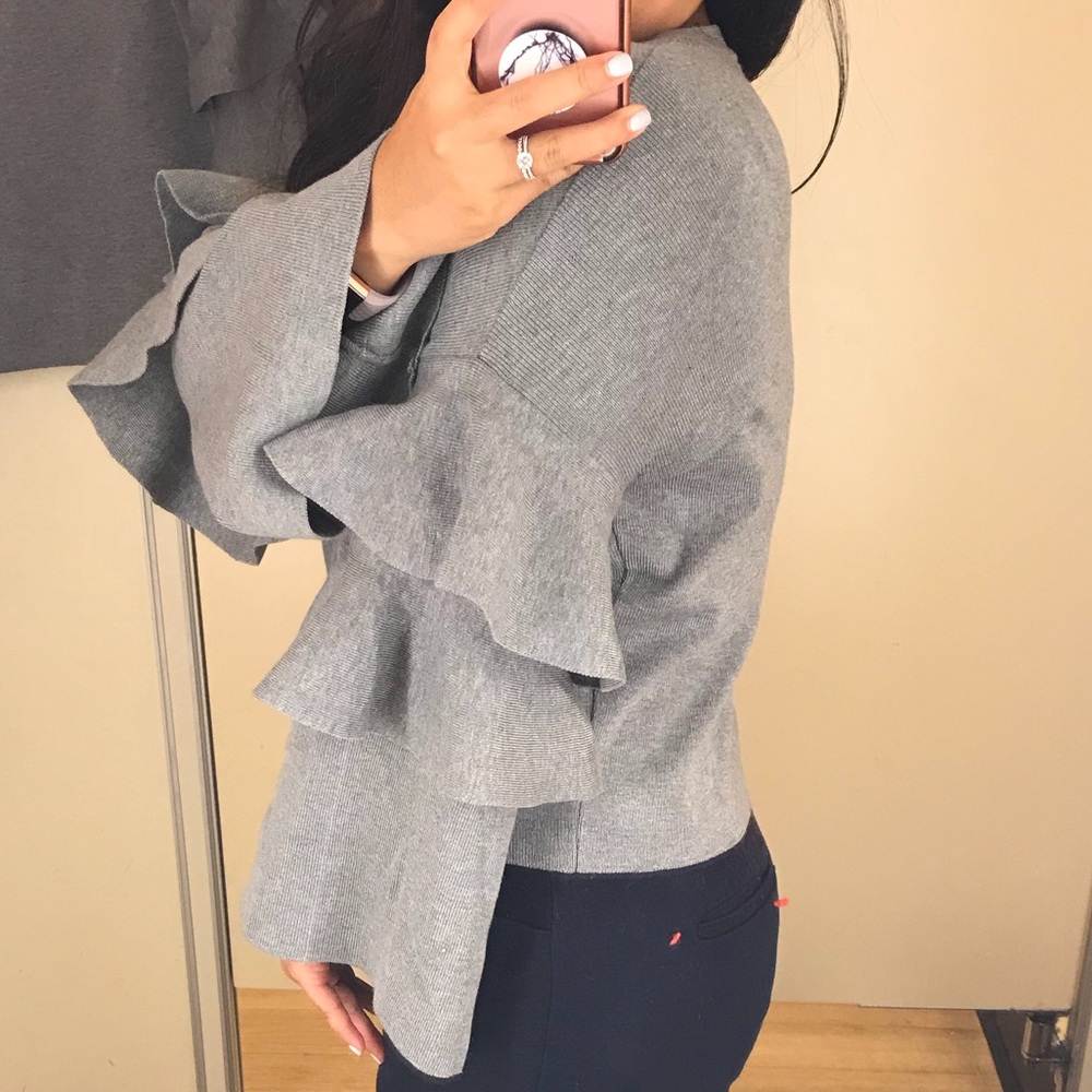 Long sleeve cropped sweater with ruffle sleeves