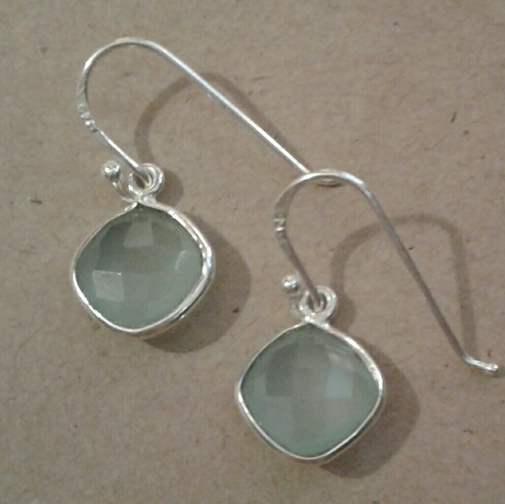 New Natural Aqua Chalcedony Solid 925S Er