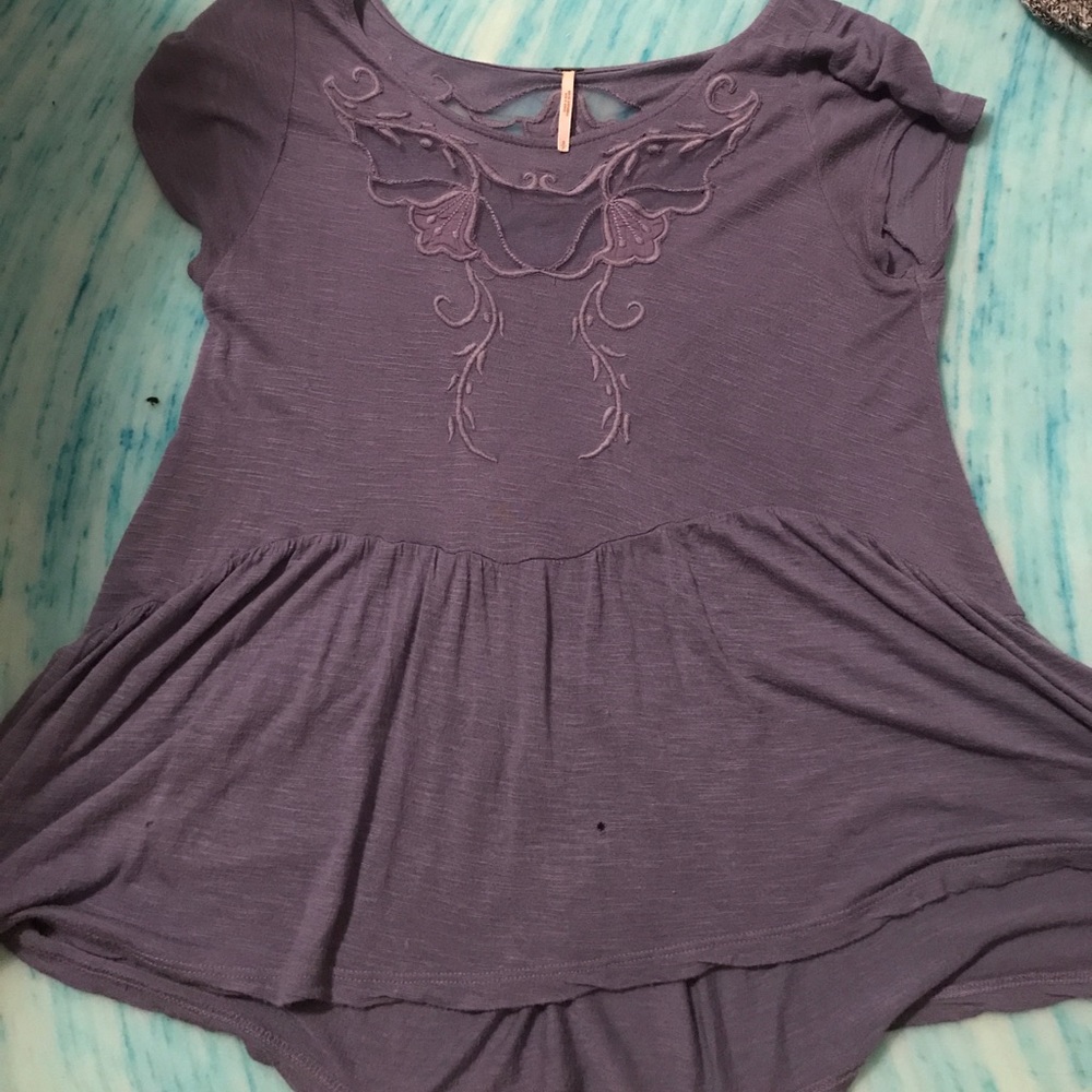 Free people top with embroider and mesh detail