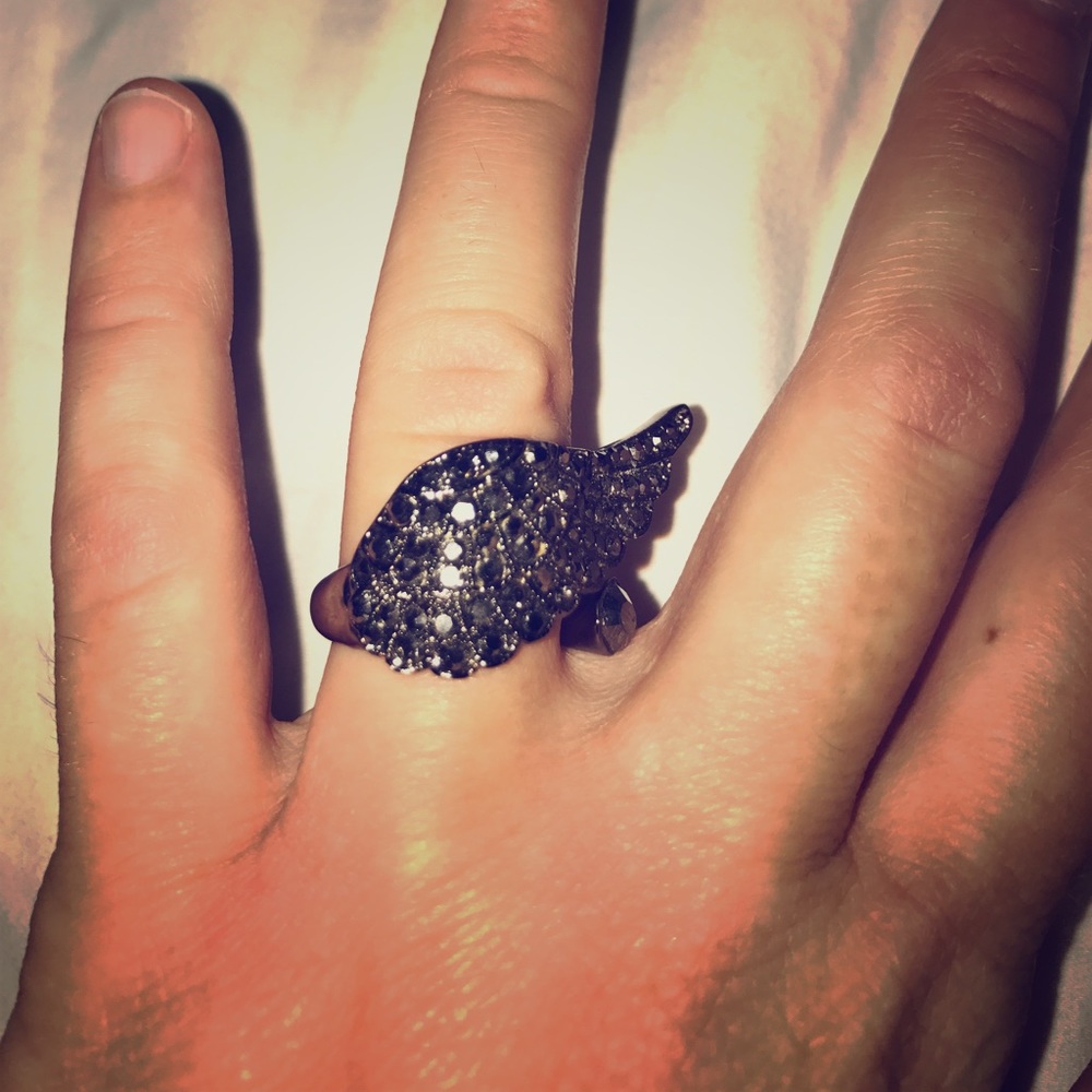 Dark silver Angel Fairy Wing Ring