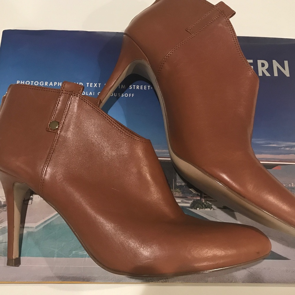 Leather Camel High Heeled Ankle Booties