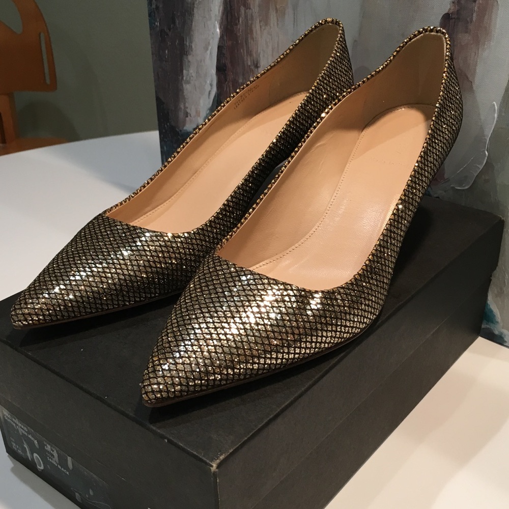 J Crew Glitter Kitten Heels- Gold