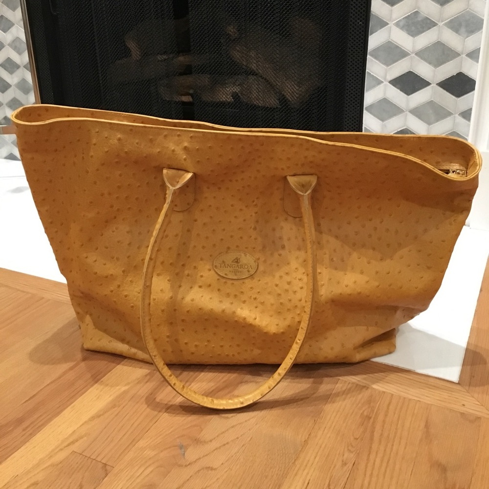 Mustard Yellow Ostrich Leather Tote