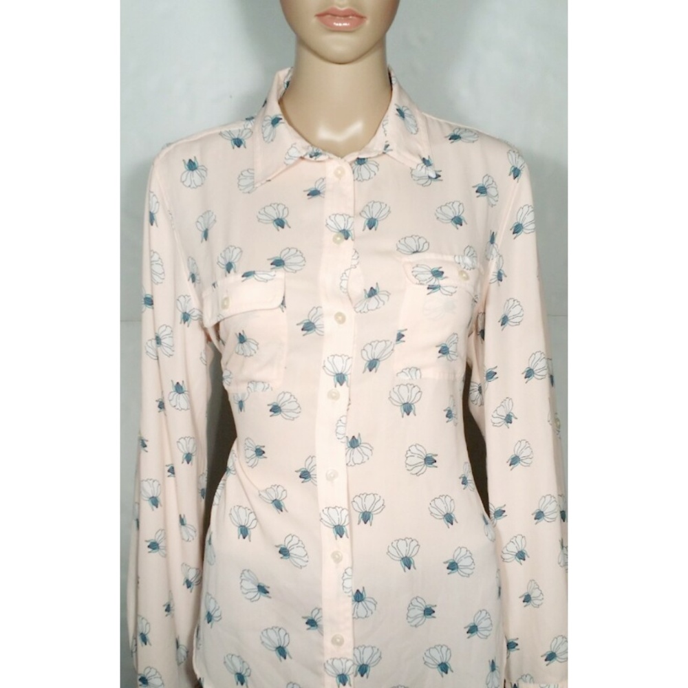 ANN TAYLOR LOFT Cream Floral Button Down Blouse