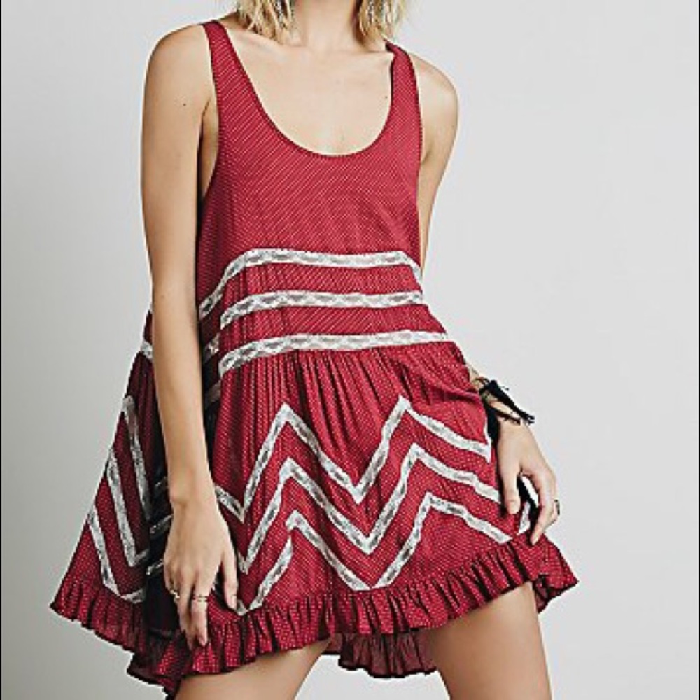 Free People Voile and Lace Trapeze slip Red