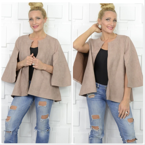 🔴LAST 1🔴 FAUX SUEDE CAPE JACKET - Picture 2 of 4