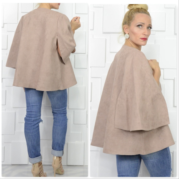🔴LAST 1🔴 FAUX SUEDE CAPE JACKET - Picture 3 of 4