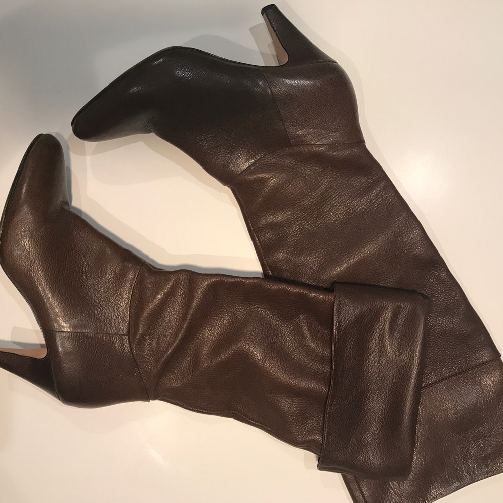 Cynthia Vincent Tall Brown Leather Foldover Boots